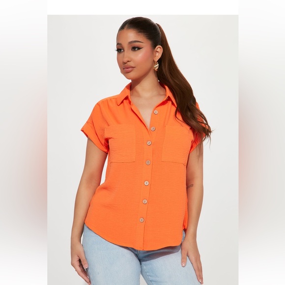 Oversized orange Button down blouse from Fashion Nova - Picture 1 of 11